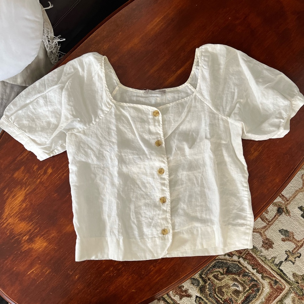 Everlane Linen Puff Sleeve Top - size 6